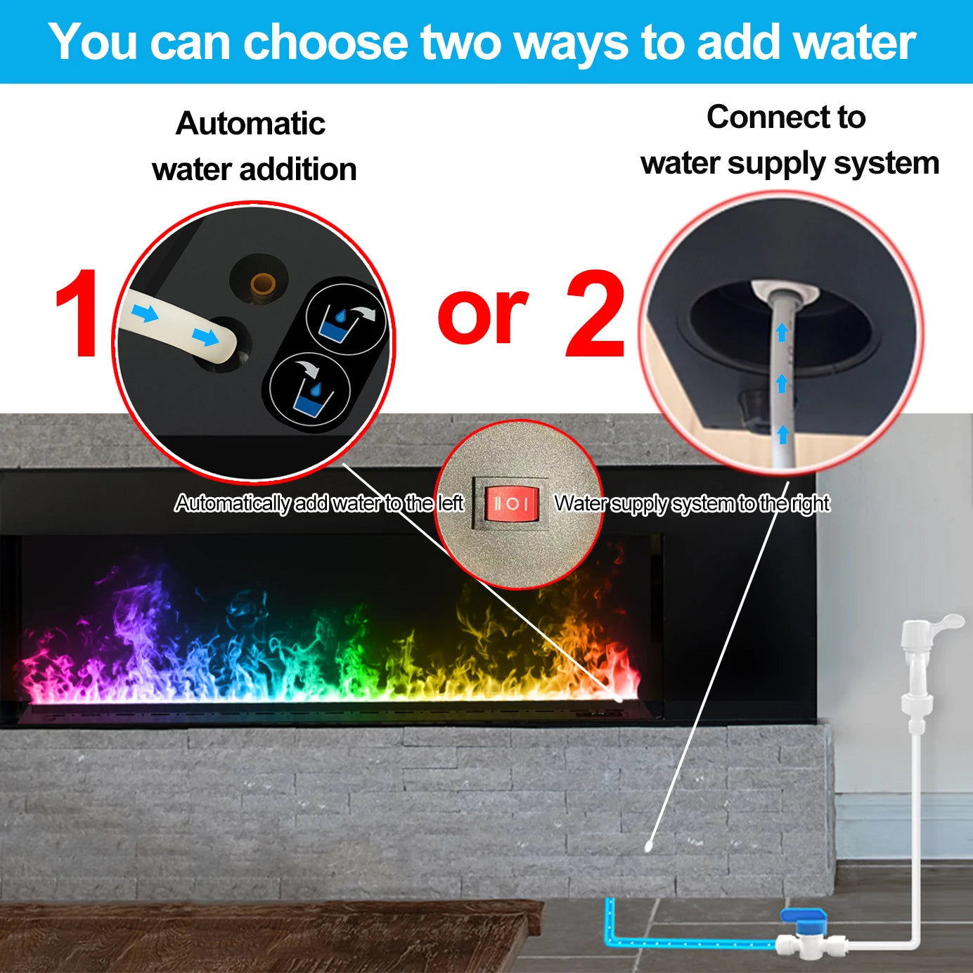 Smart Home 3D Electric Fireplace with Water Vapor Humidifier, LED Decorative Flame, Wall-Mounted TV Compatible – Realistic Crackling Wood Sound