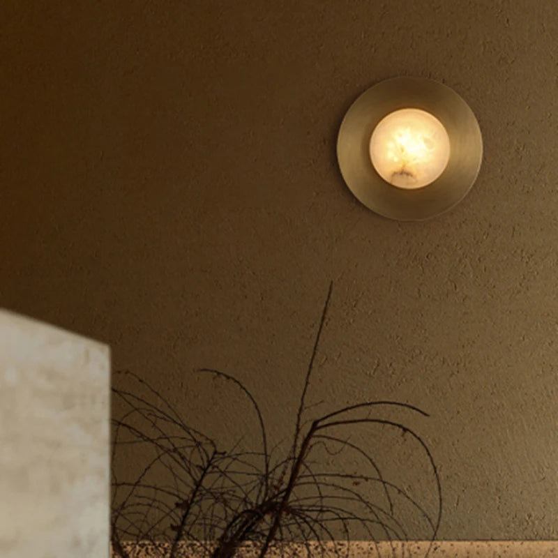 Renata | Marble and Brass Round Wall Sconce