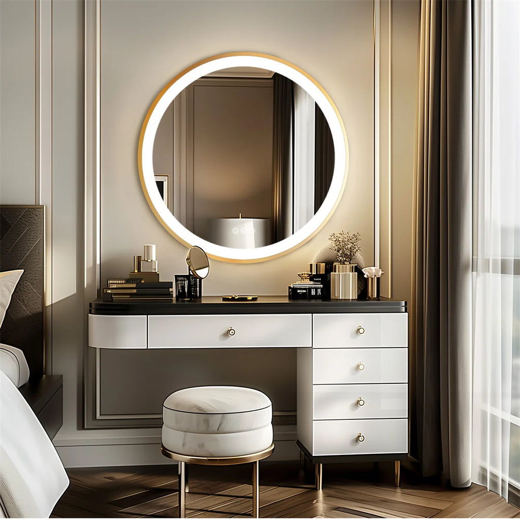Gold Frame LED Bathroom Vanity Mirror - Elegant, Bright Illumination