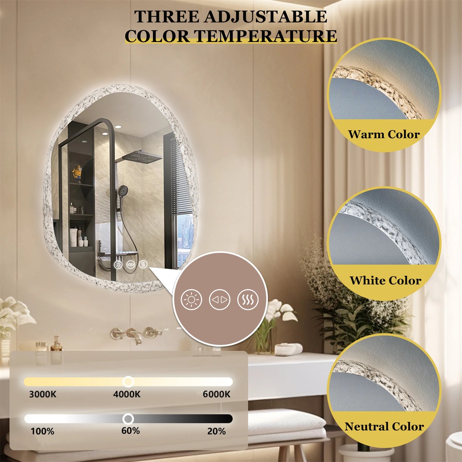 LED Wall-Mounted Vanity Mirror with Bright, Even Illumination
