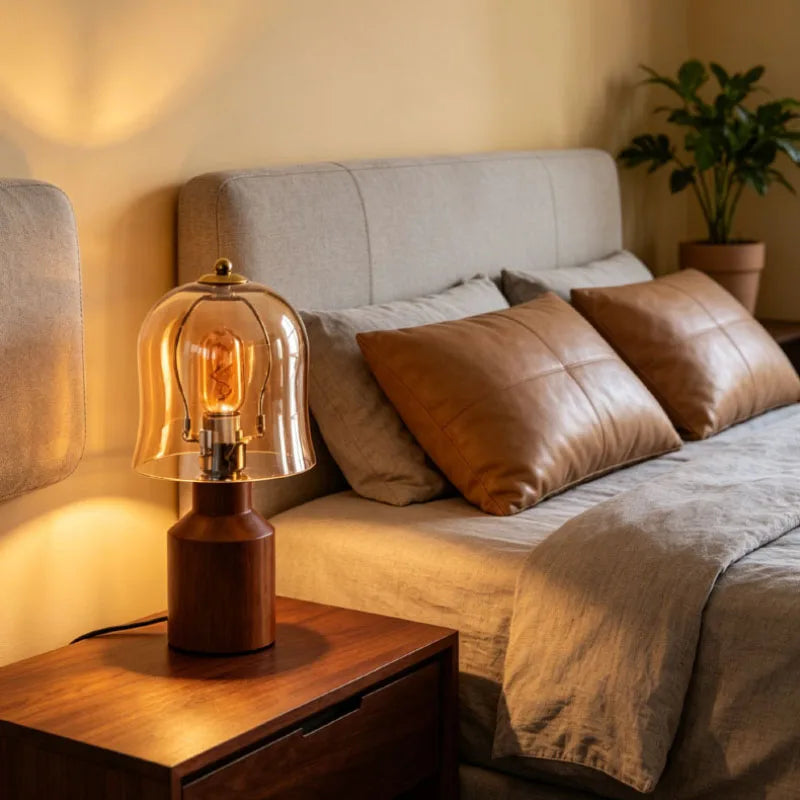 Rufina | Wood and Amber Glass Table Lamp