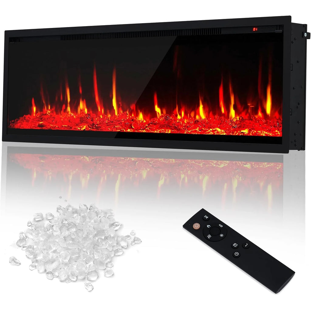 Electric Fireplace with Adjustable Flame Color – Slim Linear Heater with Remote, Timer & Touch Screen, 750/1500W