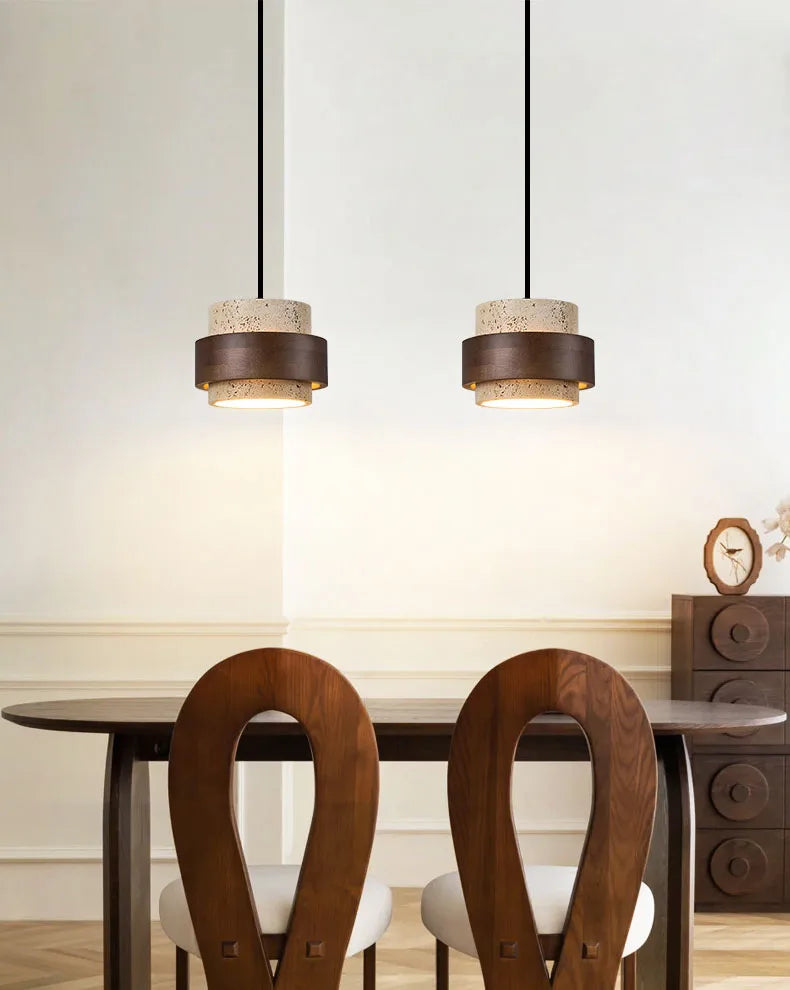 Njord | Wood & Travertine LED Pendant Light